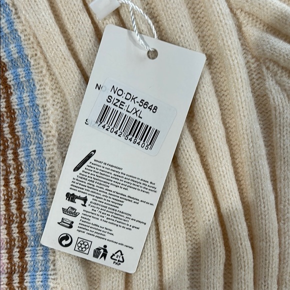 NWT 3 piece 🥰Cream Ribbed Knit sweater Cardigan Set with pull on pants size L/xl - Picture 3 of 8